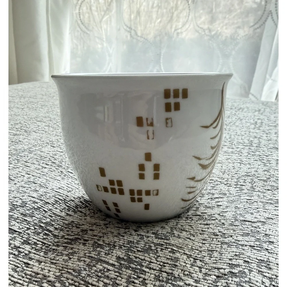 Starbucks Holiday Mug 2014 White Coffee Gold Christmas Tree Cappuccino Cup